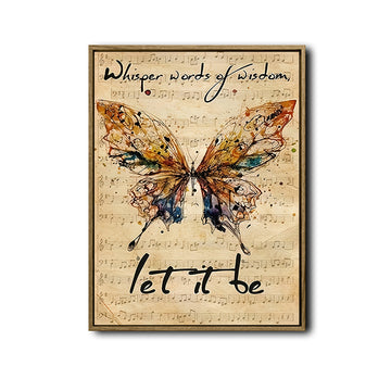 Let It Be Whisper Words of Wisdom Framed Wall Art Vintage Butterfly Music Lyric Print