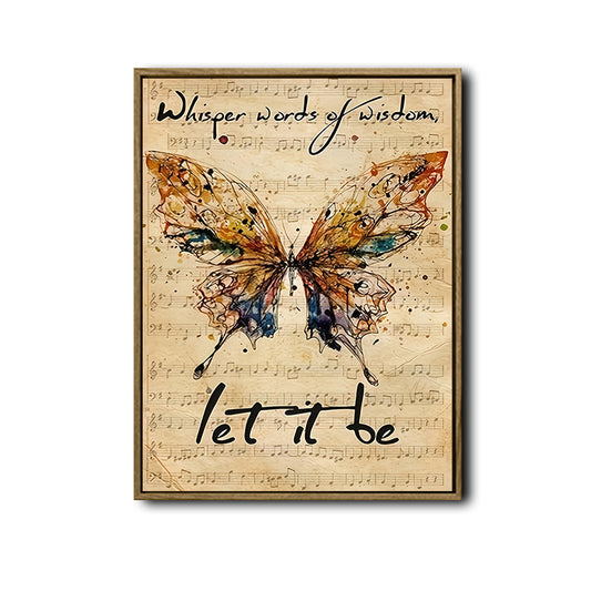 Let It Be Whisper Words of Wisdom Framed Wall Art Vintage Butterfly Music Lyric Print