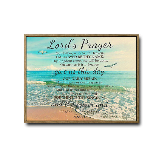 Lord's Prayer Framed Wall Art Beach Ocean Seaside Christian Scripture Print