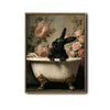 Vintage Black Rabbit Claw Tub Pink Roses Bathroom Canvas Wall Art