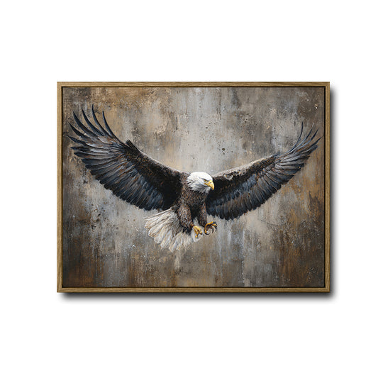 Rustic Flying Bald Eagle Framed Canvas Wall Art, Vintage Textured Patriotic Eagle Canvas Print for Home Office Decor