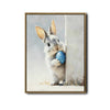Peeking Grey Bunny Holding Blue Floral Easter Egg Canvas Wall Art