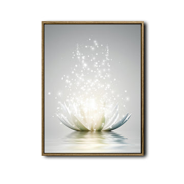 Glowing White Lotus Canvas Wall Art, Sparkling Star Water Lily Print, Minimalist Zen Floral Vertical Wall Decor for Bedroom Spa Yoga Room