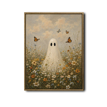 Vintage Ghost Wildflower Meadow Butterfly Halloween Framed Wall Art Print