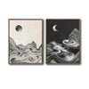 2 Piece Wabi Sabi Day Night Sun & Crescent Moon Mountain Contour Line Canvas Prints Neutral Oriental Modern Landscape Wall Art