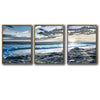 Set of 3 Rocky Beach Ocean Wave Sunset Seascape Framed Wall Art Prints