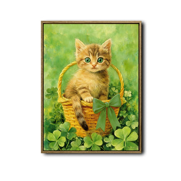 Cute Kitten Shamrock St Patrick Canvas Print