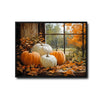 Fall Pumpkin Window Canvas Wall Art, Orange White Pumpkins Autumn Maple Leaves Framed Canvas Print, Farmhouse Thanksgiving Home Decor