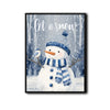 Let It Snow Snowman Framed Wall Art Blue White Christmas Winter Farmhouse Print