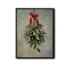 Vintage Mistletoe Red Bow Framed Wall Art Oil Painting Farmhouse Christmas Print