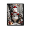 Snowman in Santa Hat Reading Newspaper On Toilet Christmas Framed Wall Art