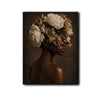 Dark Botanical Portrait Canvas Poster, Melanin Woman With Cream Dried Peony Blooms Artwork for Gallery Wall Bohemian Home Decor