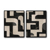 2 Piece Neutral Block Shape Abstract Canvas Prints Black Cream Curved Geometric Painting Wabi Sabi Contemporary Wall Art