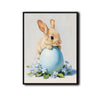 Bunny Leaning on Blue Easter Egg Forget-Me-Not Flowers Canvas Wall Art