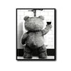 Funny Teddy Bear Wine Urinal Canvas Wall Art Black White Masculine Bathroom Decor