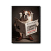 Whimsical Bulldog Poster, Bulldog Sitting On Toilet With Dress Shoes Reading Newspaper, Humorous Bathroom Wall Print for Dog Lovers