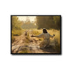 Inspirational Jesus Lost Sheep Wall Print, Christ Kneeling With Open Arms Country Road Christian Home Canvas Decor