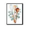 Watercolor Whisk Spoon Spatula Eucalyptus Framed Wall Art Print