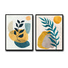 Set of 2 Teal & Mustard Yellow Boho Botanical Abstract Canvas Wall Art