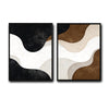 Set of 2 Neutral Brown Black Beige Wavy Abstract Canvas Wall Art Textured Curved Shape Boho Minimalist Framed Wall Decor Living Room Bedroom