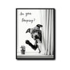 Pitbull Peeking Curtain Are You Pooping Funny Quote Canvas Wall Art Black White Dog Bathroom Wall Decor