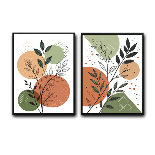 Set of 2 Sage Terracotta Line Leaf Boho Botanical Canvas Wall Art