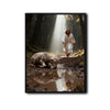 Jesus Coming For The Lost Lamb Framed Canvas Wall Art, Forest Sunbeam Biblical Religious Christian Faith Home Decor Print