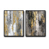 2 Piece Modern Neutral Gray Gold Leaf Abstract Canvas Prints Vertical Palette Knife Luxury Abstract Wall Art