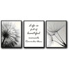 Set of 3 Black White Dandelion Inspirational Quote Framed Wall Art Prints