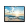 Sunrise Beach Ocean Canvas Wall Art, Flying Seagull Coastal Seascape Print, Horizontal Modern Farmhouse Blue Sea Wave Living Room Wall Decor