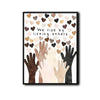 Inspirational Equality Wall Decor, Multi Skin Tone Raised Hands & Neutral Hearts With Quote We Rise By Lifting Others, Unity Diversity Kindness Vertical Canvas Artwork For Classroom Office Home
