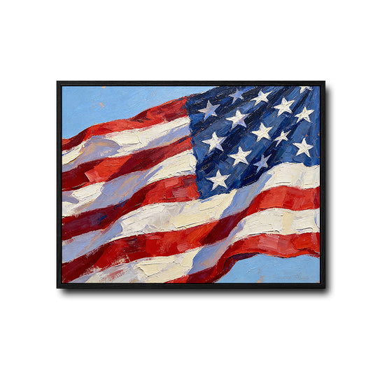 Textured Oil Painting American Flag Canvas Wall Art, Waving USA Flag Impasto Patriotic Farmhouse Canvas Print