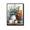 Rustic Farmhouse Kitchen Canvas Wall Art, Eucalyptus Vase Ceramic Jars Cooking Utensils Watercolor Poster