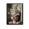 Bunny Reading Bunny Daily Newspaper Pink Toilet Bathroom Canvas Wall Art