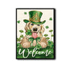 St Patricks Day Golden Retriever Welcome Canvas Wall Art