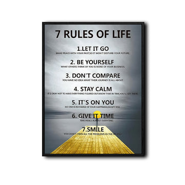 Inspirational 7 Rules of Life Canvas Wall Art, Calm Nature Pier Background Motivational Framed Print for Bedroom Study