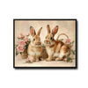 Two Bunnies Pink Rose Floral Canvas Wall Art