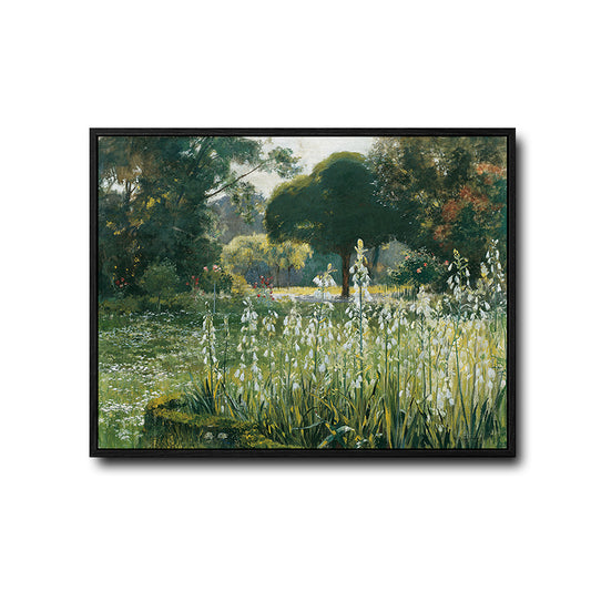 White Lily Sunlit Garden Canvas Wall Art Vintage French Country Horizontal Home Decor