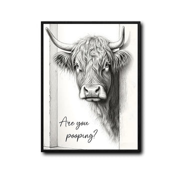 Funny Highland Cow Are You Pooping Canvas Wall Art Farmhouse Bathroom Decor