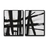 2 Piece Modern Impasto Abstract Line Canvas Prints Bold Black Brush Painting Neutral Contemporary Wall Art