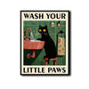 Novelty Cat Wall Canvas, Retro Style Wash Your Little Paws Black Cat Artwork, Cute Powder Room Home Decor