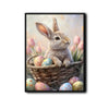 Easter Bunny in Basket with Easter Eggs and Pink Tulips Canvas Wall Art