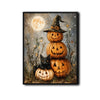 Halloween Black Cat Stacked Pumpkin Canvas Print, Witch Hat Jack O Lantern Full Moon Vintage Fall Wall Art