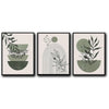 Set of 3 Sage Green Boho Abstract Leaf Geometric Arch Framed Wall Art Prints
