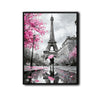 Valentine Paris Eiffel Tower Couple Canvas Wall Art, Romantic Couple With Pink Umbrella Cherry Blossom Framed Canvas Print, Love Themed Bedroom Wall Decor