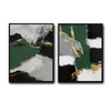 2 Piece Luxury Emerald Green Gold Leaf Abstract Landscape Canvas Prints Palette Knife Modern Glam Neutral Wall Ar