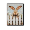 Peeking Bunny White Fence Wildflower Canvas Wall Art