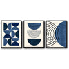 Set of 3 Navy Blue Abstract Geometric Semicircle Line Framed Wall Art Prints