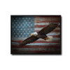 Rustic American Flag Wooden Background With Soaring Bald Eagle Framed Canvas Wall Art, Patriotic Farmhouse Wall Decor Print