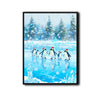 Festive Winter Penguin Canvas Print, Adorable Penguins with Santa Hats Skating on Ice Holiday Wall Art